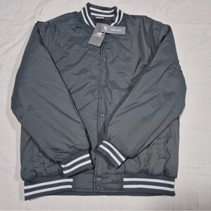 New Balance Fleece Lined Snap Bomber Jacket Gray Varsity Style
